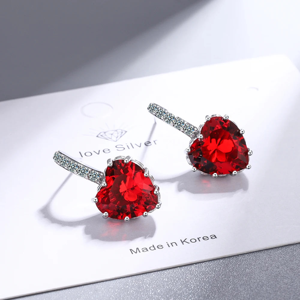Heart Genuine Natural Garnet Red Ruby 925 Sterling Silver Stud Earrings for Women Fas alternate view