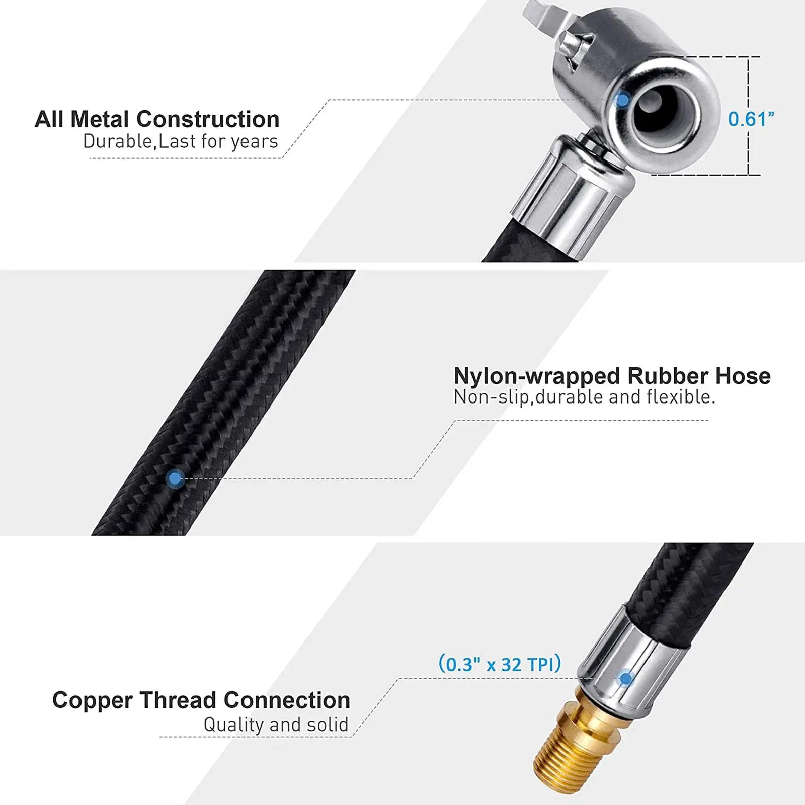 Flexible Steel Tire Valve Connection Tube Locking Car Accessories Air Chuck Air Pump Adapter Tube Extension K9R2