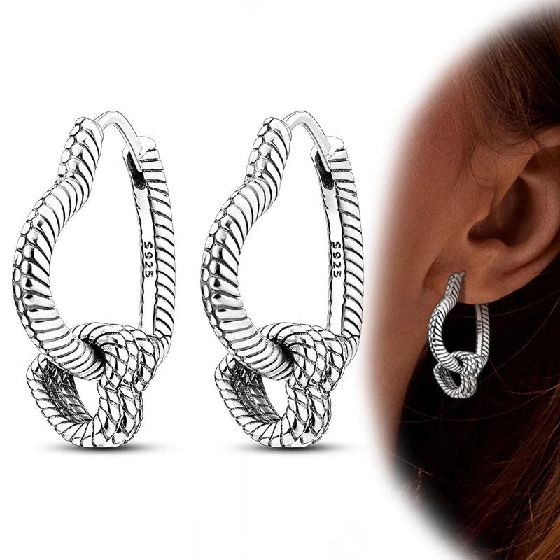 Hot Sale 925 Sterling Silver Heart Earrings Fit Original Charms Hoop Earrings For Wom lifestyle view