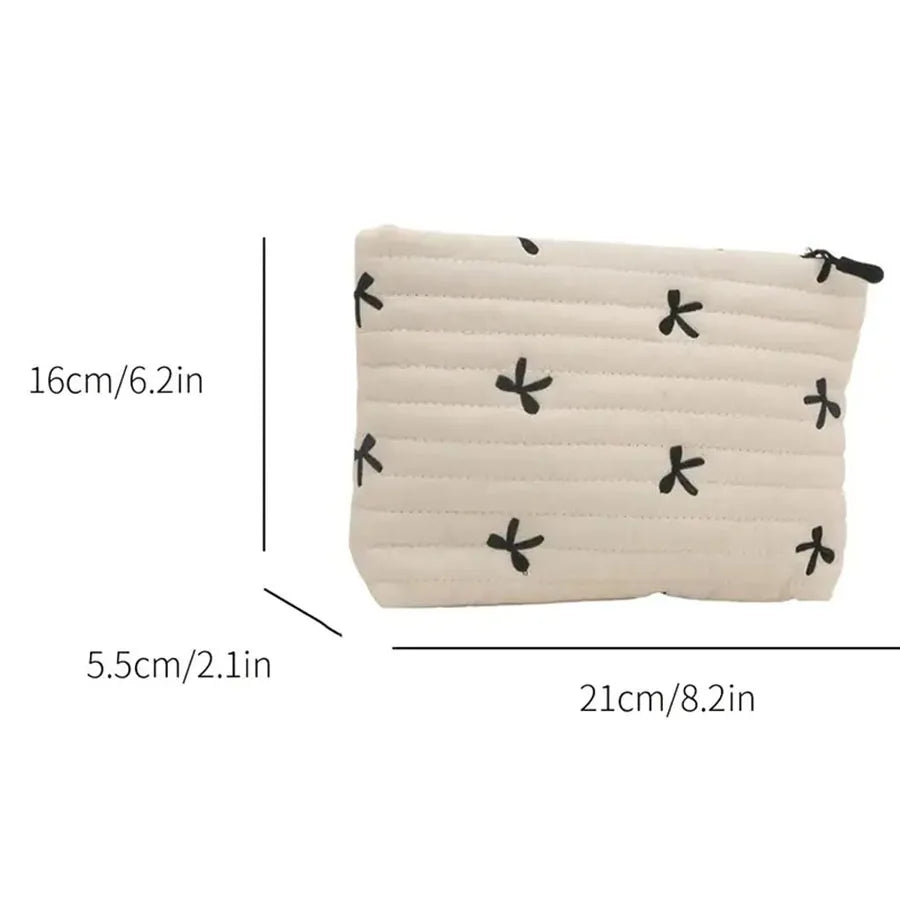 Cute Makeup Bag with Zipper Large Capacity Cosmetic Bag Embroidery Bow Wash Storage additional angle
