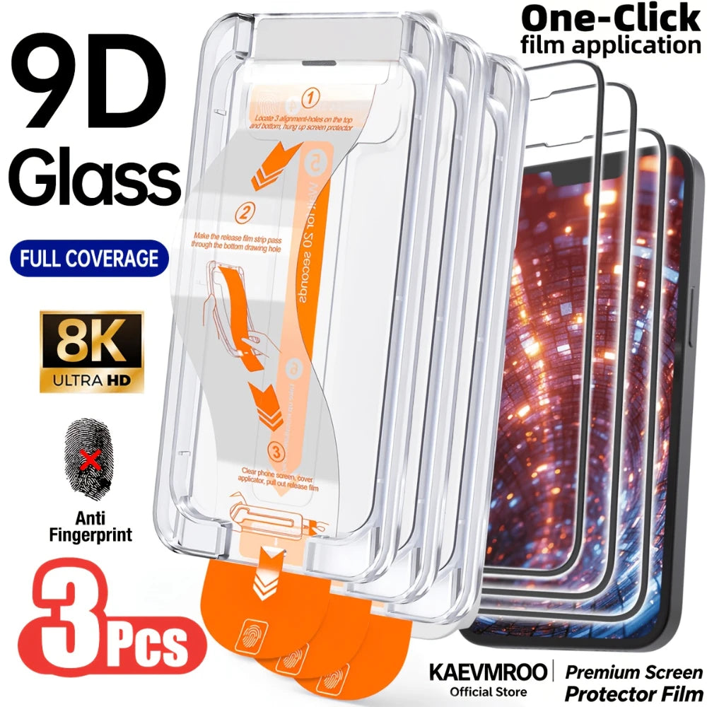 NNBILI 3pc Ultra HD Tempered Glass Screen Protector | Full Coverage with Auto-Alignment Kit