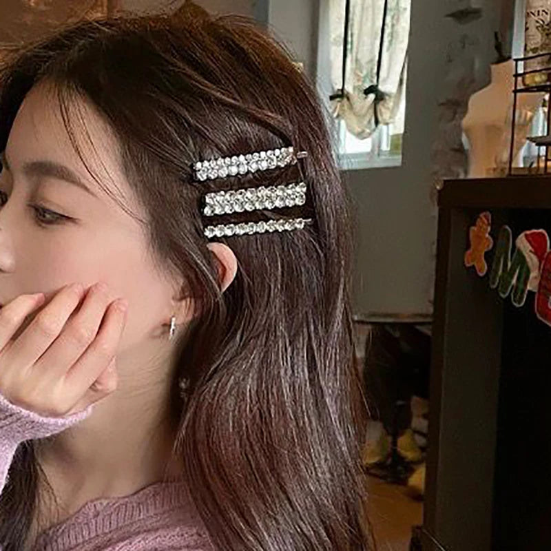 Bling Crystal Hair Clips Set Rhinestone Flowers Barrettes Side Pin Sweet Elegant Bobby P detail view
