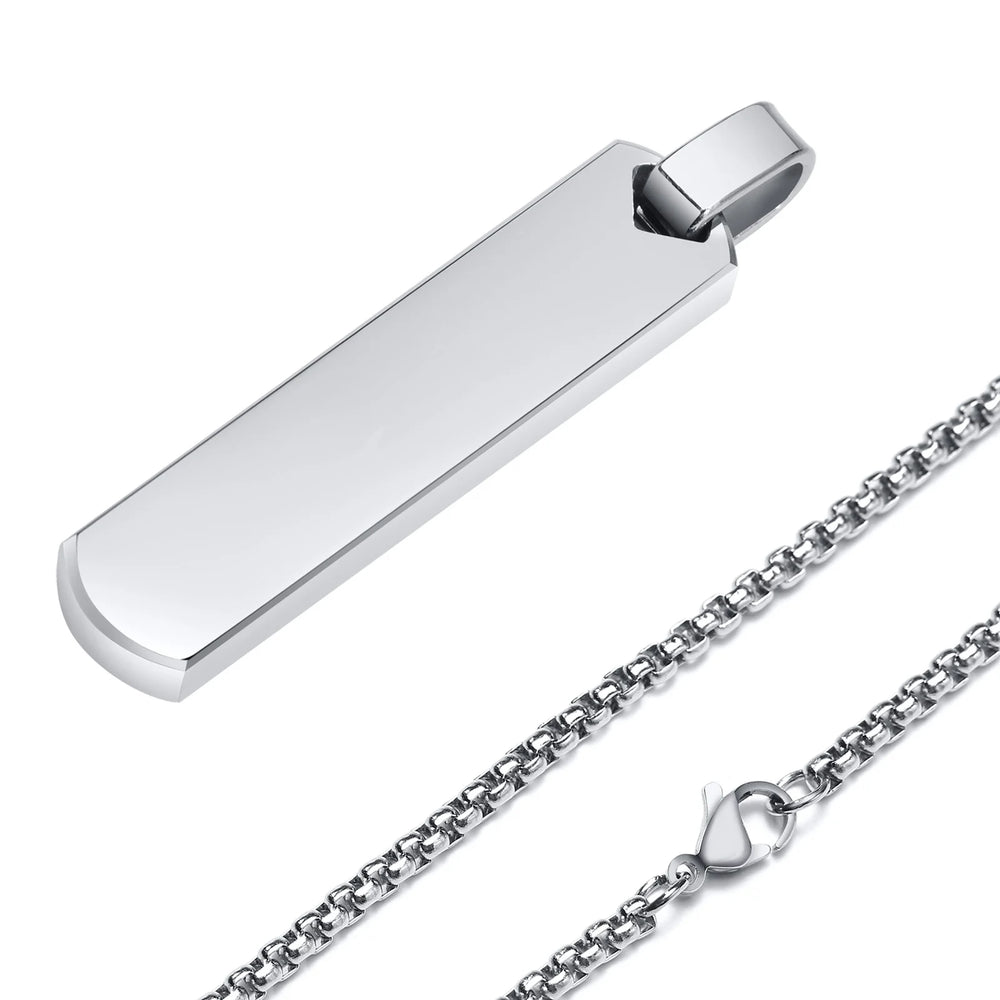 Initial Bar Necklace for Men | Thick Geometric Vertical Pendant with A-Z Letters alternate view