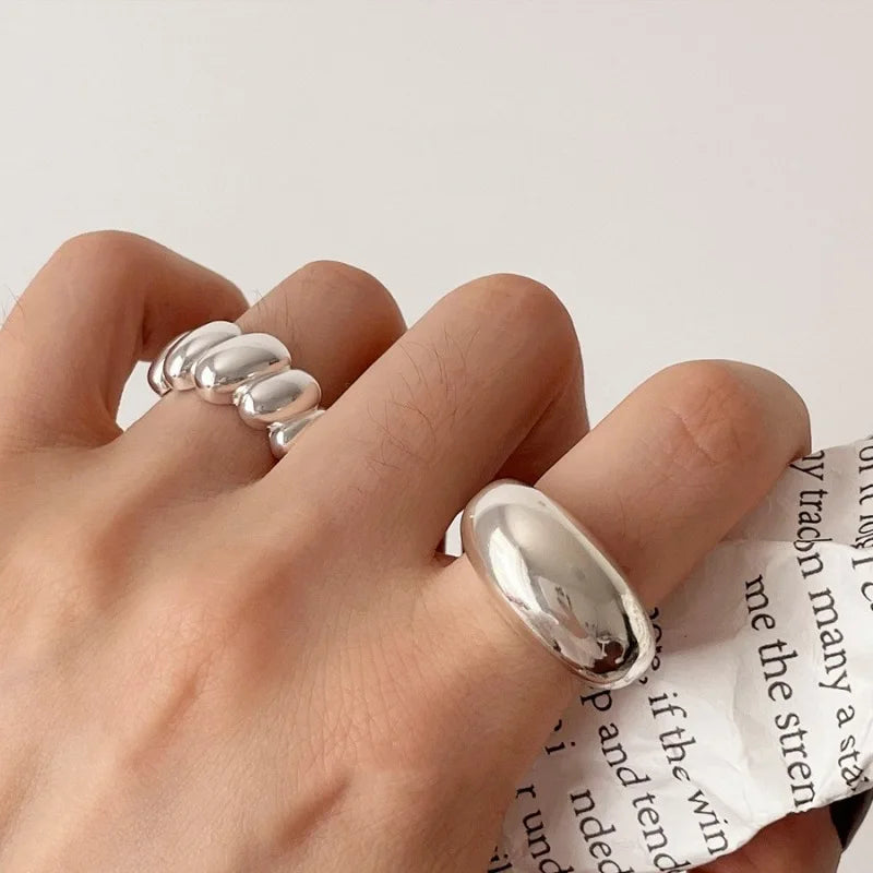 VENTFILLE 925 Sterling Silver Trend Arched Wide Ring For Female Geometry Punk Design alternate view