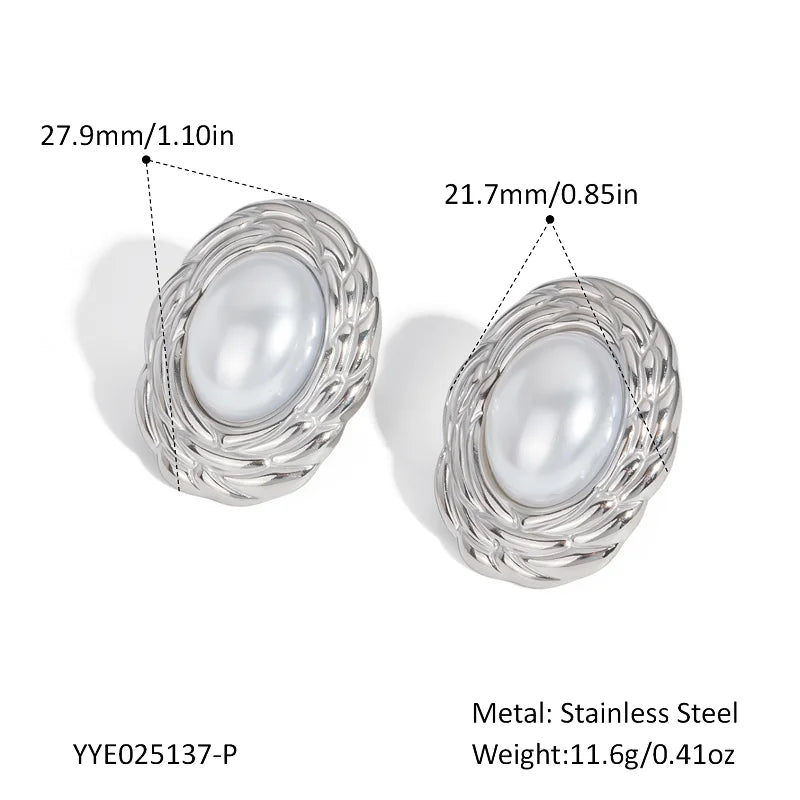 Vintage Oval Stud Earrings | 18K Gold Plated Stainless Steel Natural Stone Jewelry detail view
