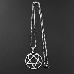 Stainless Steel Heartagram Pendant Necklace | Unisex Music Band Jewelry Gift close-up view
