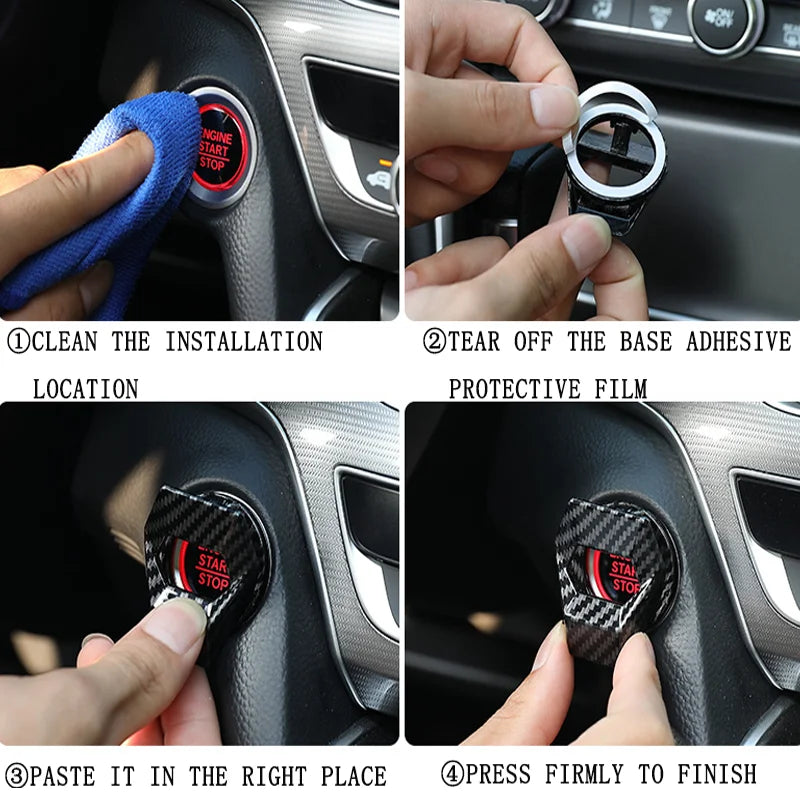 1Pcs Car Interior One-Key Start Ignition Engine Stop Push Switch Button Protective Cover Decoration Sticker Accessories