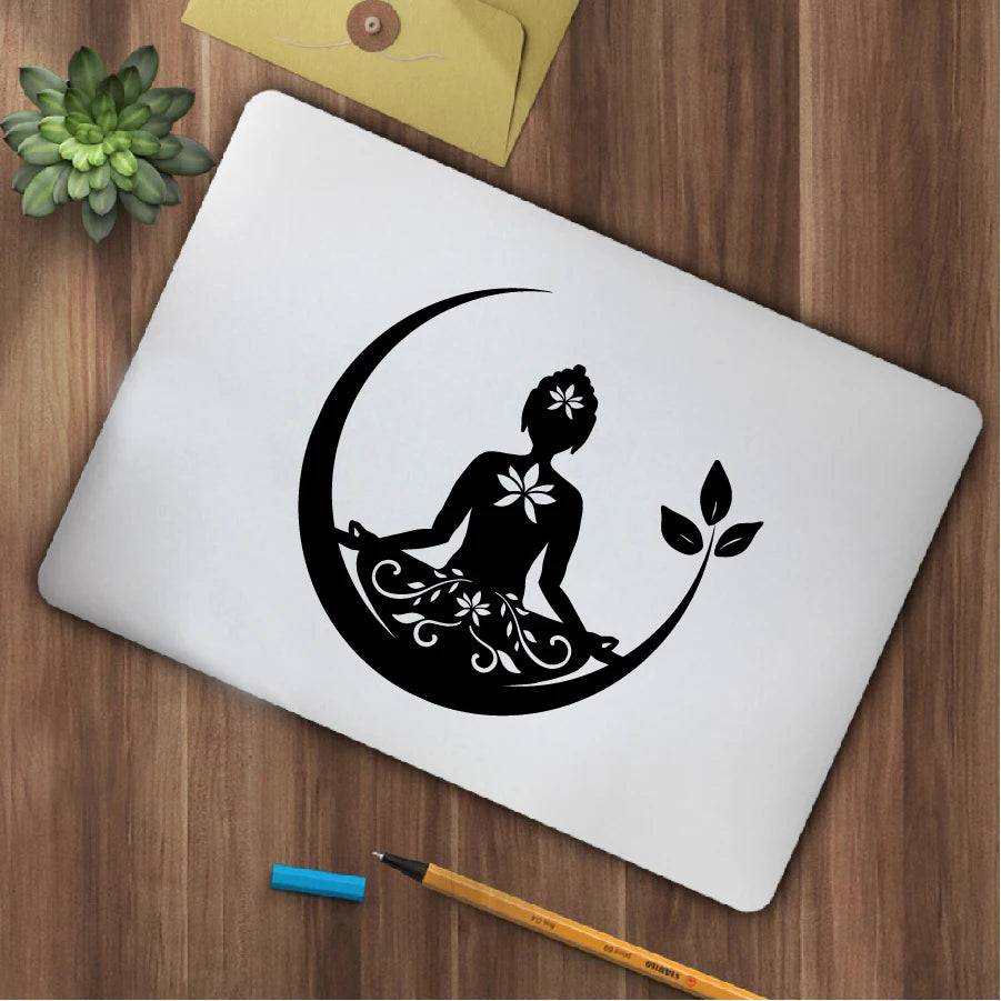 Buddha Chakra Peace Love Good Vibes Vinyl Sticker | Zentangle Mandala Laptop Decal close-up view