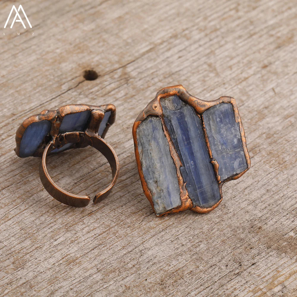 Irregular White Quartz Point Beads Bronze Handmade Rings Jewelry Women Natural Ston additional angle