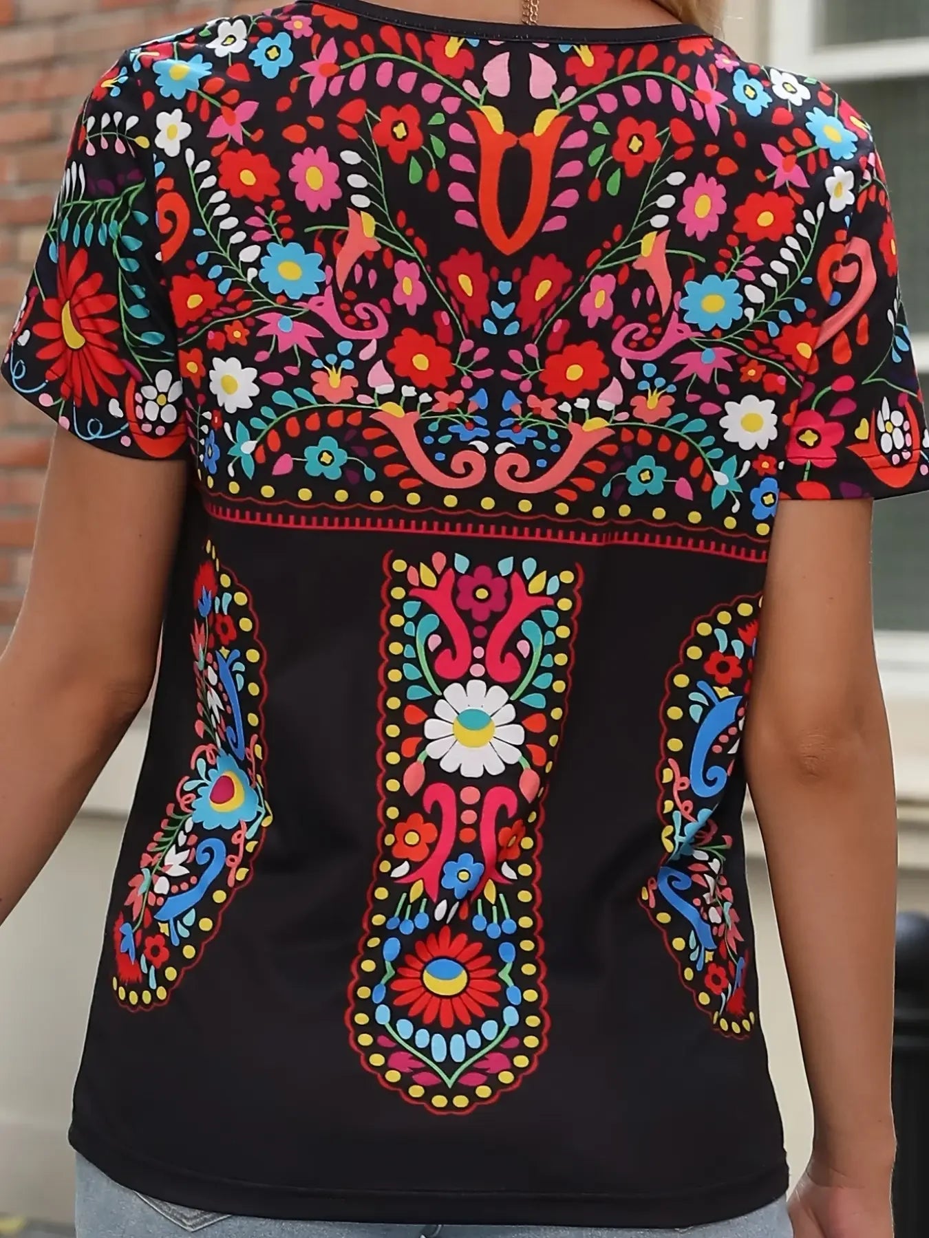 Bohemian Printed V - neck Short - Sleeved T-shirt - Onlytenbucks.com