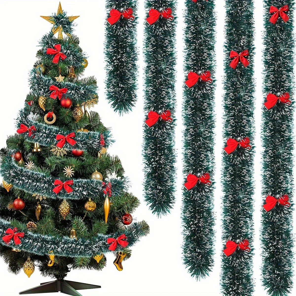 Christmas Garland with Red Bow Tie - Onlytenbucks.com