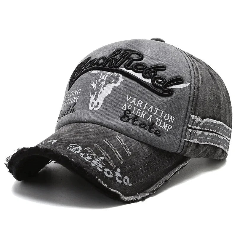Cow Head Letter Embroidery Vintage Cotton Baseball Cap - Onlytenbucks.com