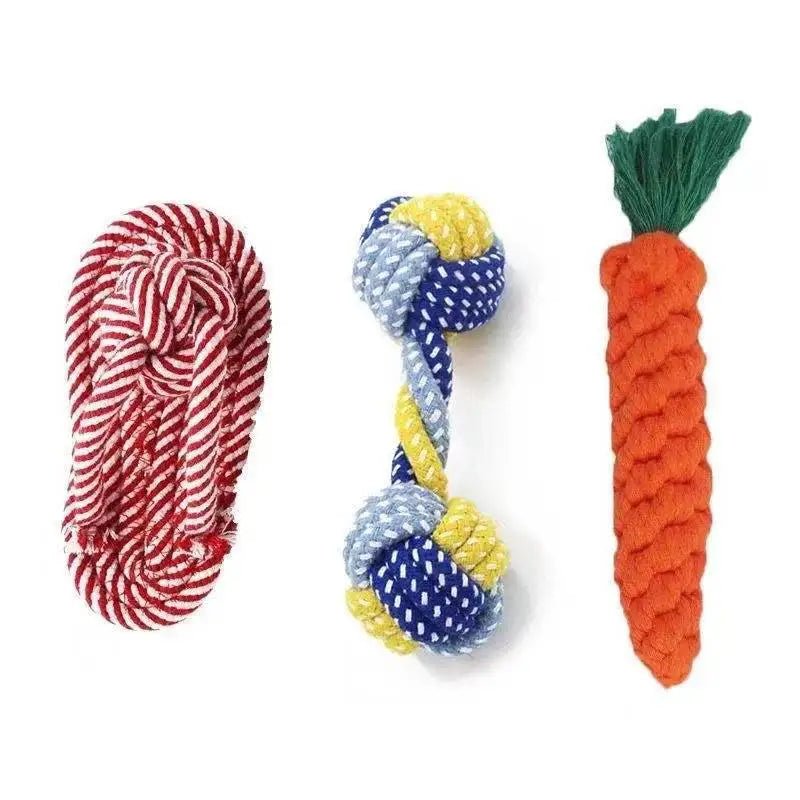 Durable Cotton Rope Dog Toy – Carrot Knot, Rope Ball, and Dumbbell Chew Toy - Onlytenbucks.com