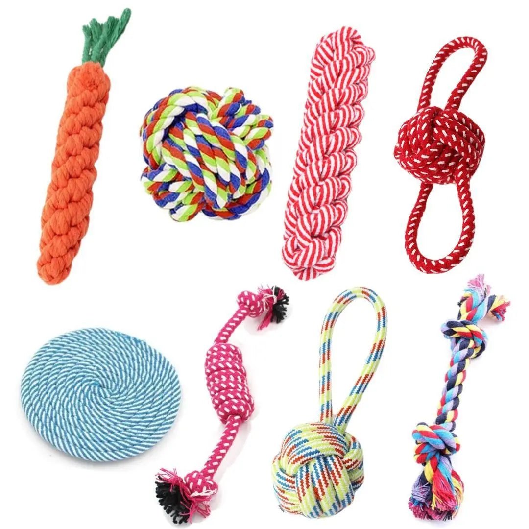 Durable Cotton Rope Dog Toy – Carrot Knot, Rope Ball, and Dumbbell Chew Toy - Onlytenbucks.com