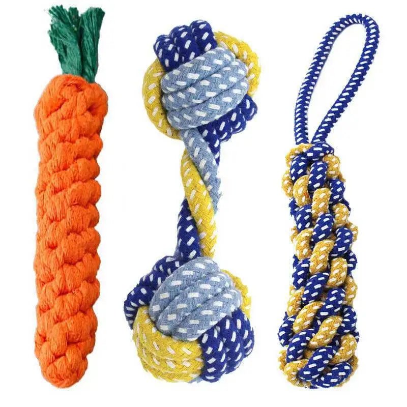 Durable Cotton Rope Dog Toy – Carrot Knot, Rope Ball, and Dumbbell Chew Toy - Onlytenbucks.com
