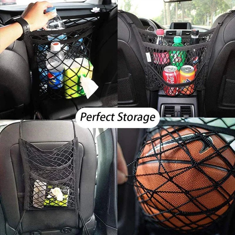 Elastic Car Storage Net Bag – Stretchable Divider Organizer Between Front Seats - Onlytenbucks.com