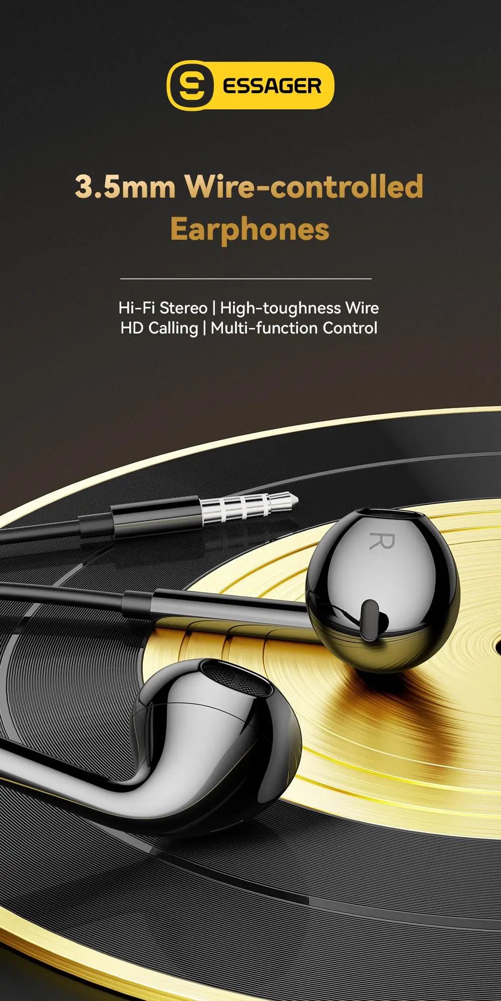 Essager 3.5mm Wired Headphones In Ear Headset Wired Earphones with Microphone Stereo Earbuds Sports - Onlytenbucks.com