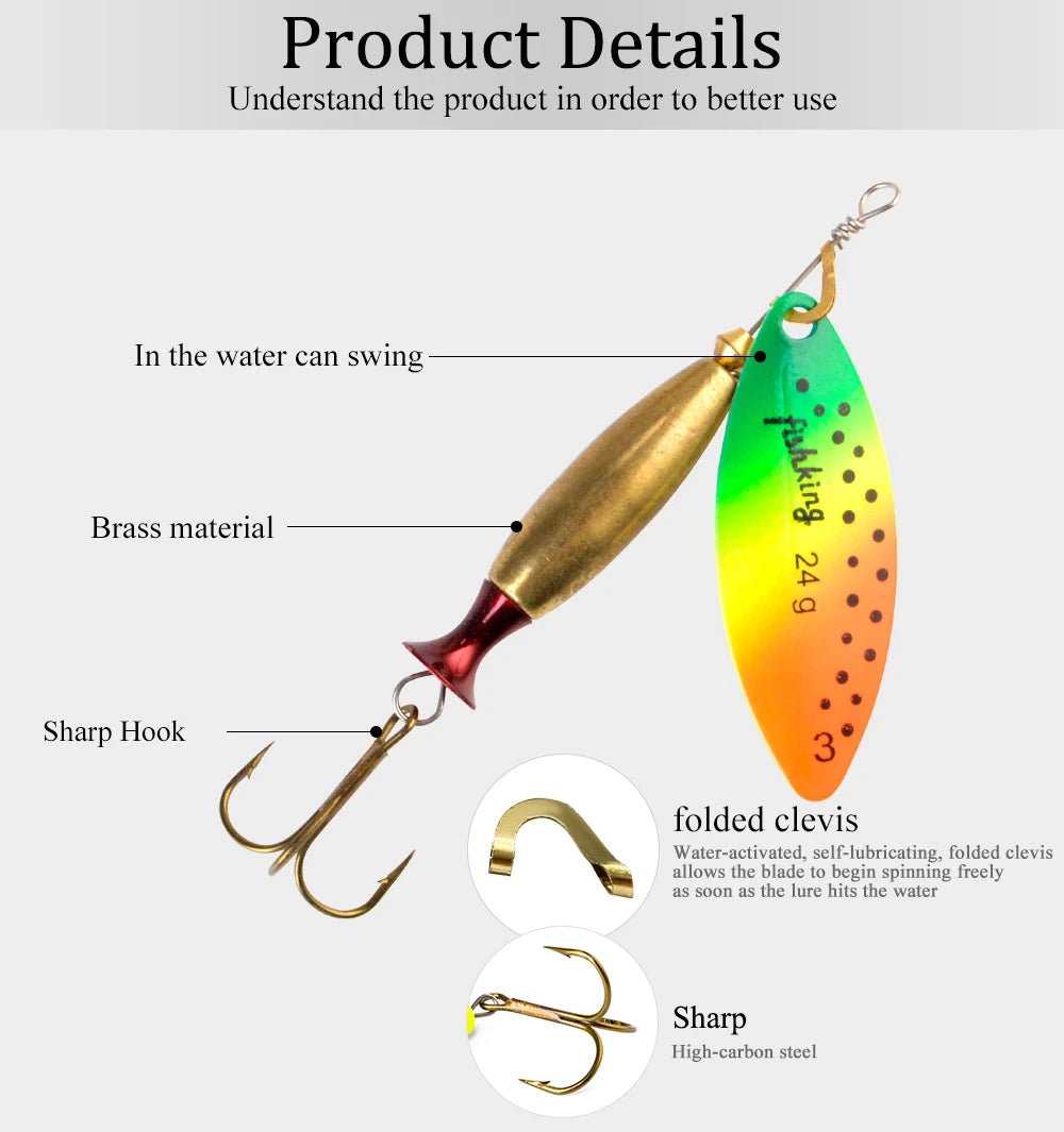 FISH KING Metal Spinner Lure – 18g/24g Long Cast Hard Bait with Hook - Onlytenbucks.com