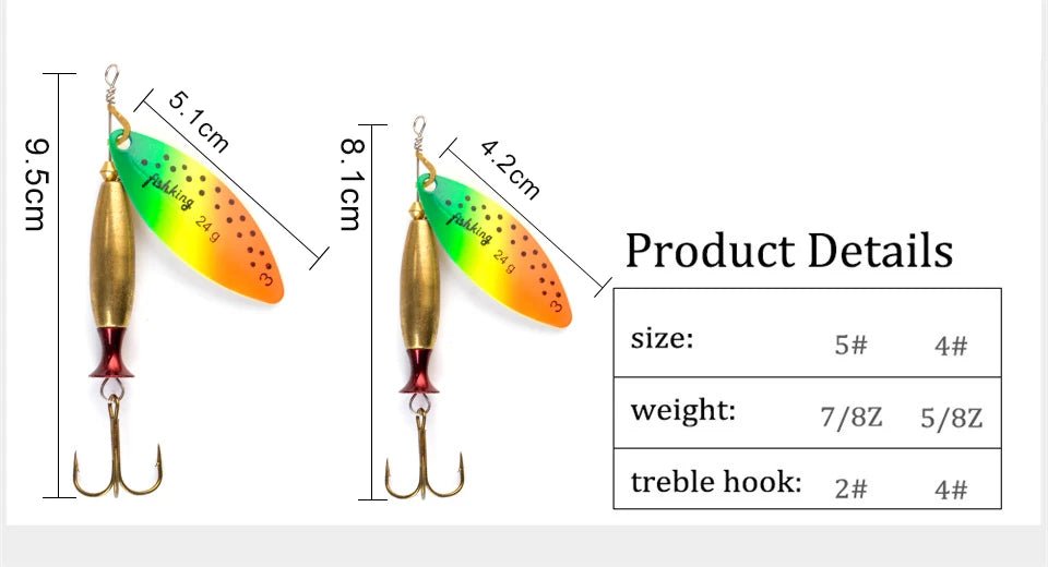 FISH KING Metal Spinner Lure – 18g/24g Long Cast Hard Bait with Hook - Onlytenbucks.com