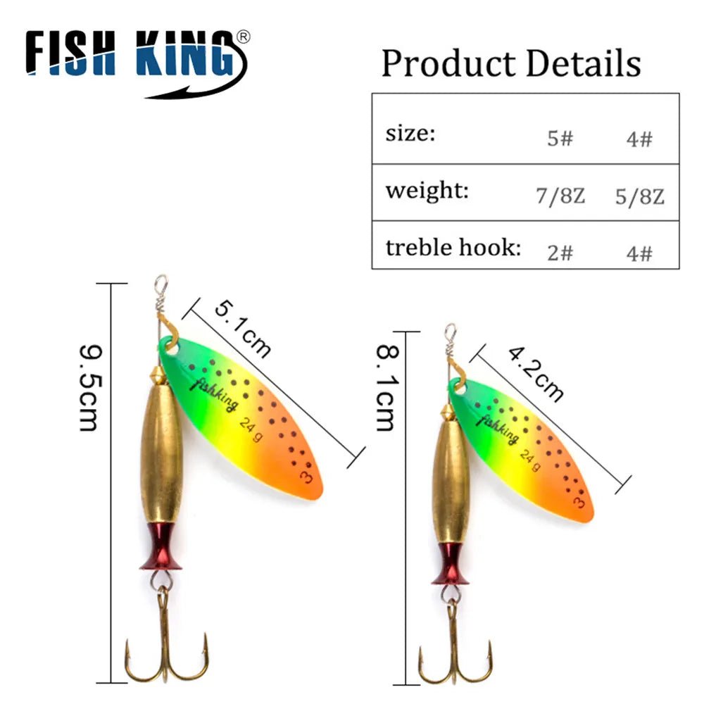 FISH KING Metal Spinner Lure – 18g/24g Long Cast Hard Bait with Hook - Onlytenbucks.com