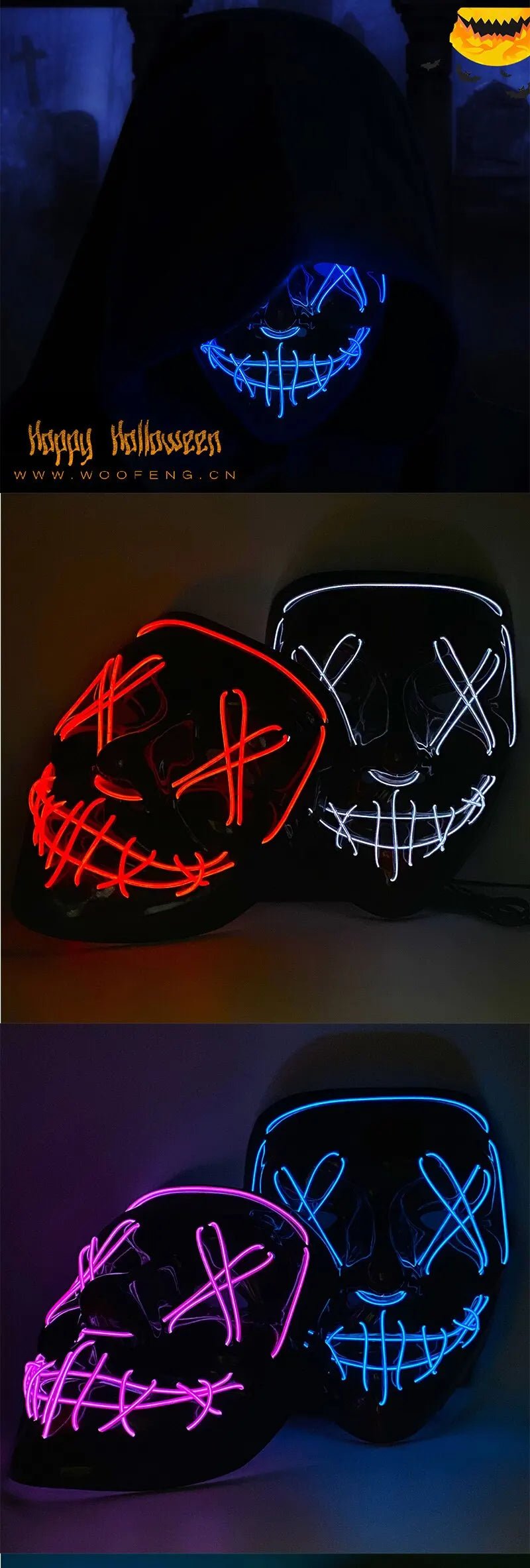Halloween Neon LED Purge Mask – Light - Up Masquerade Party Accessory - Onlytenbucks.com
