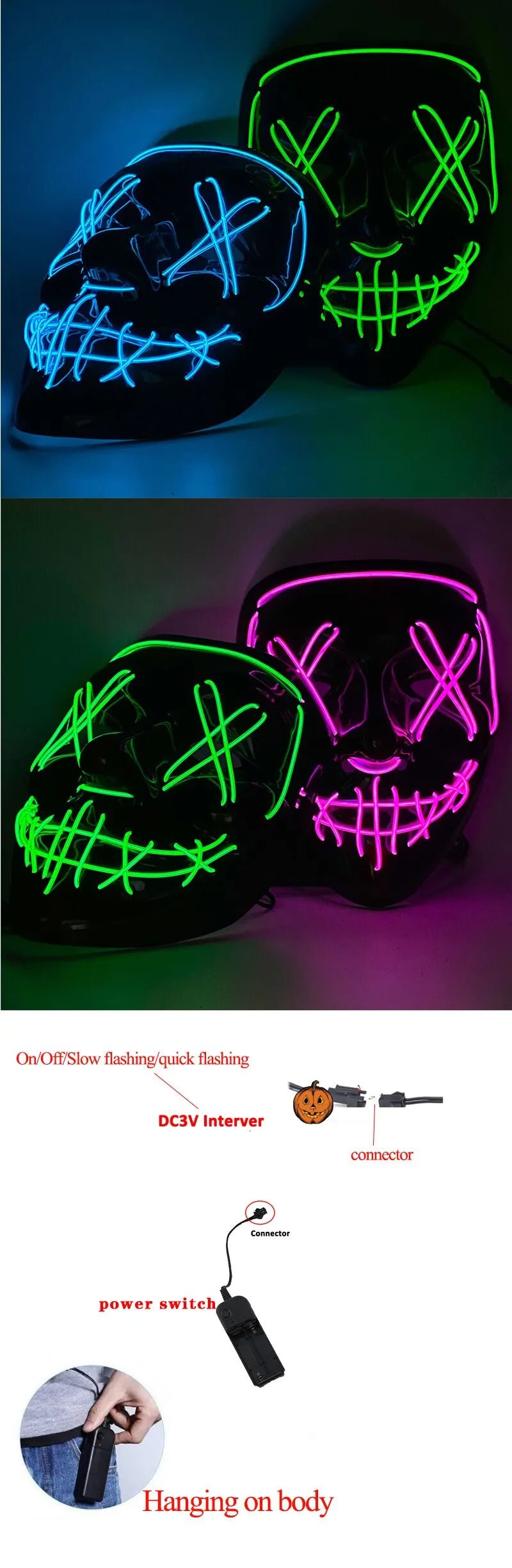 Halloween Neon LED Purge Mask – Light - Up Masquerade Party Accessory - Onlytenbucks.com