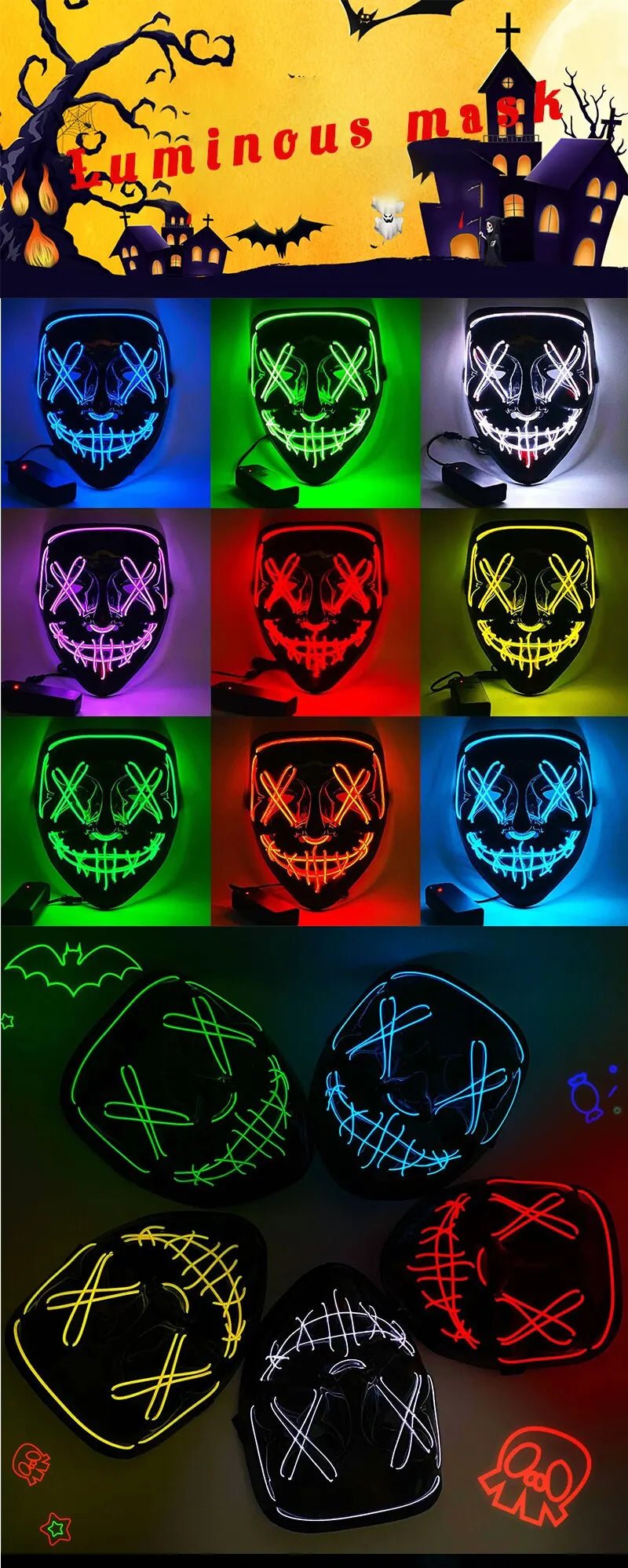 Halloween Neon LED Purge Mask – Light - Up Masquerade Party Accessory - Onlytenbucks.com