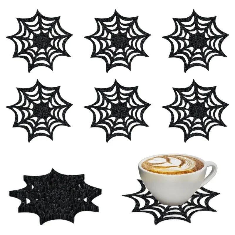 Halloween Spider Web Coaster Set – 6Pcs Non - Woven Black Drink Mats - Onlytenbucks.com
