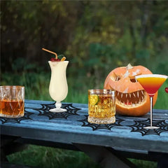 Halloween Spider Web Coaster Set – 6Pcs Non - Woven Black Drink Mats - Onlytenbucks.com