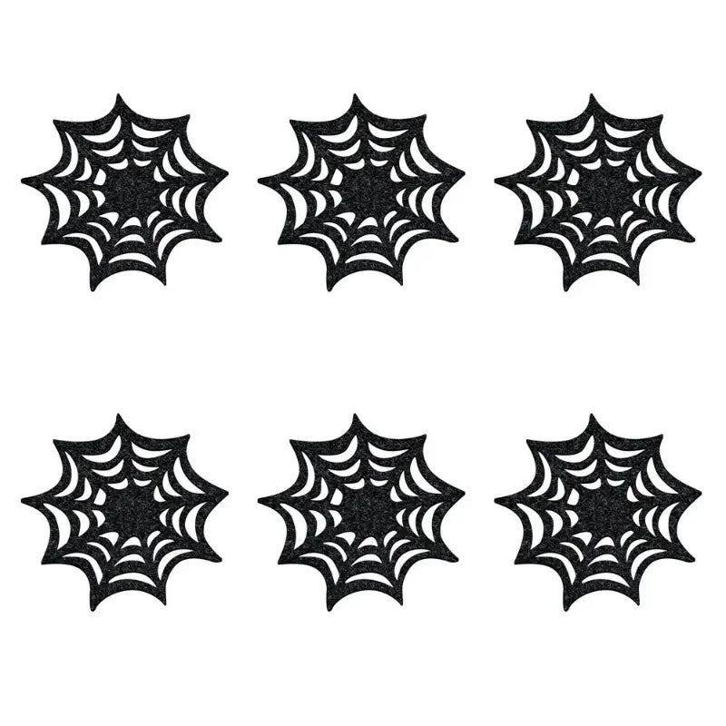 Halloween Spider Web Coaster Set – 6Pcs Non - Woven Black Drink Mats - Onlytenbucks.com