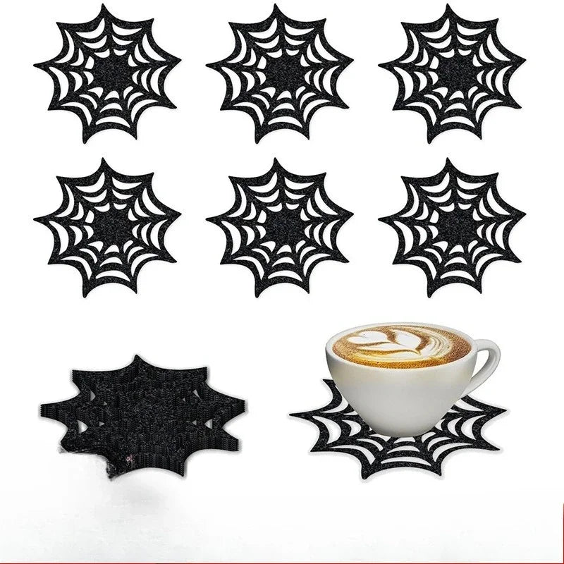 Halloween Spider Web Coaster Set – 6Pcs Non - Woven Black Drink Mats - Onlytenbucks.com