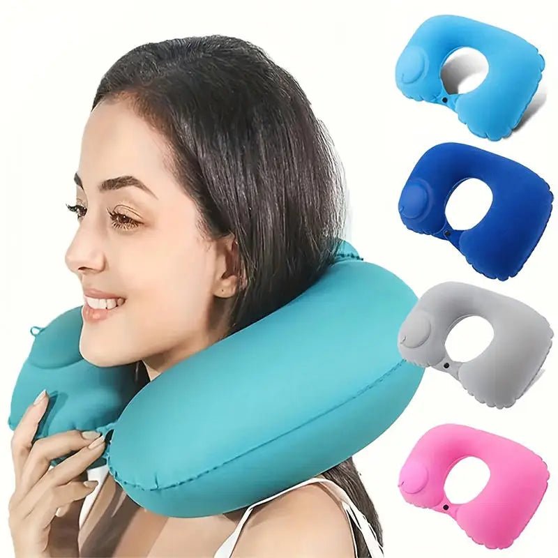 Inflatable U - Shaped Travel Neck Pillow – Portable Flocking Pillow - Onlytenbucks.com