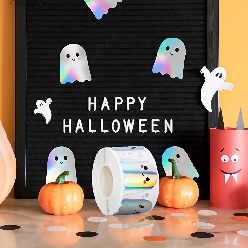 Laser Ghost Stickers – 500 pcs Roll for Halloween Seals and Decorations - Onlytenbucks.com