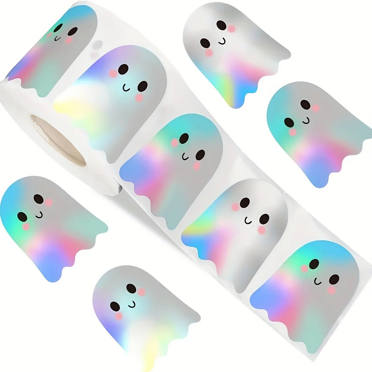 Laser Ghost Stickers – 500 pcs Roll for Halloween Seals and Decorations - Onlytenbucks.com