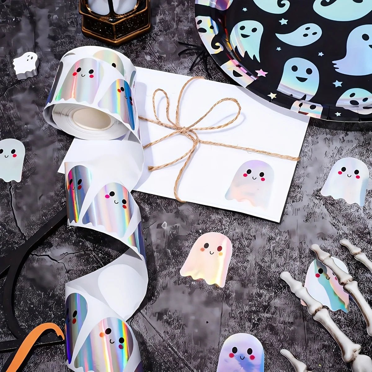 Laser Ghost Stickers – 500 pcs Roll for Halloween Seals and Decorations - Onlytenbucks.com