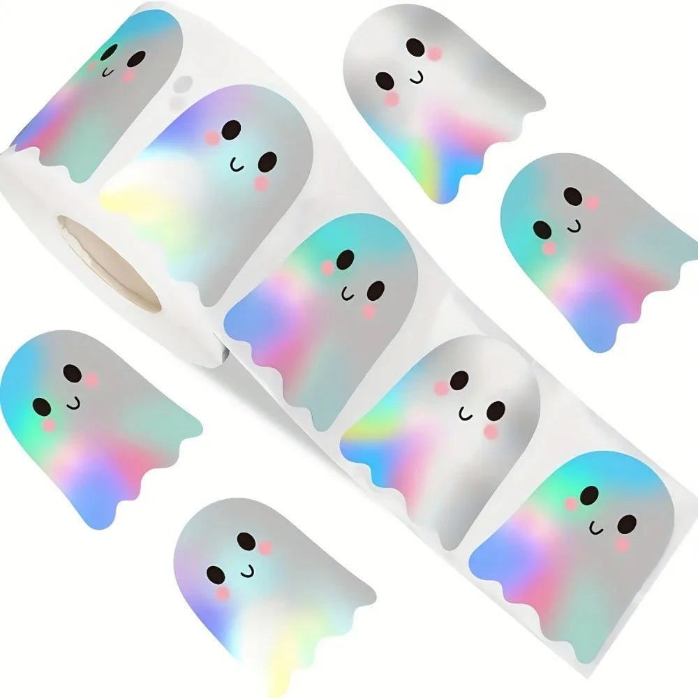 Laser Ghost Stickers – 500 pcs Roll for Halloween Seals and Decorations - Onlytenbucks.com