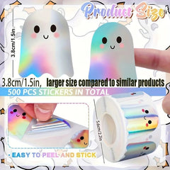 Laser Ghost Stickers – 500 pcs Roll for Halloween Seals and Decorations - Onlytenbucks.com