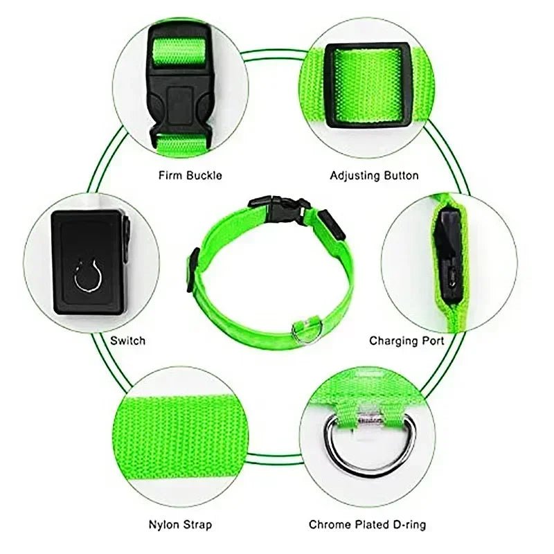 LED Glowing Dog Collar – Adjustable Rechargeable Luminous Night Safety Collar - Onlytenbucks.com