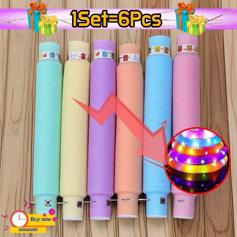 LED Pop Tubes Sensory Fidget Toy – 6 PCS Light - Up Stretch Tubes - Onlytenbucks.com