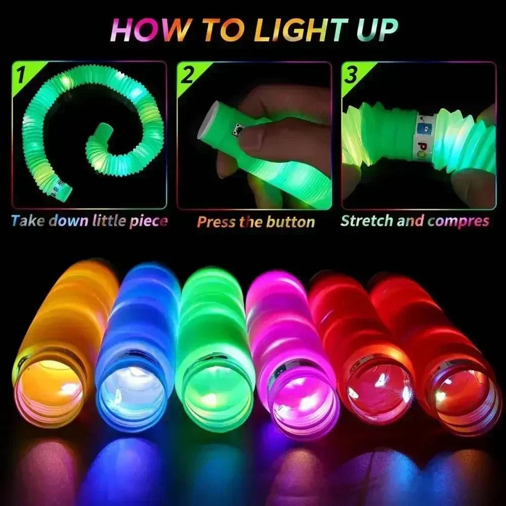 LED Pop Tubes Sensory Fidget Toy – 6 PCS Light - Up Stretch Tubes - Onlytenbucks.com