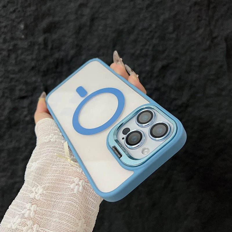 Magnetic Shockproof Transparent Phone Case with Stand Glass Lens Protection - Onlytenbucks.com