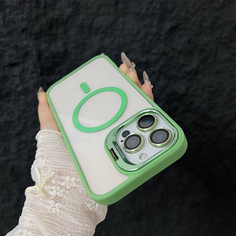 Magnetic Shockproof Transparent Phone Case with Stand Glass Lens Protection - Onlytenbucks.com