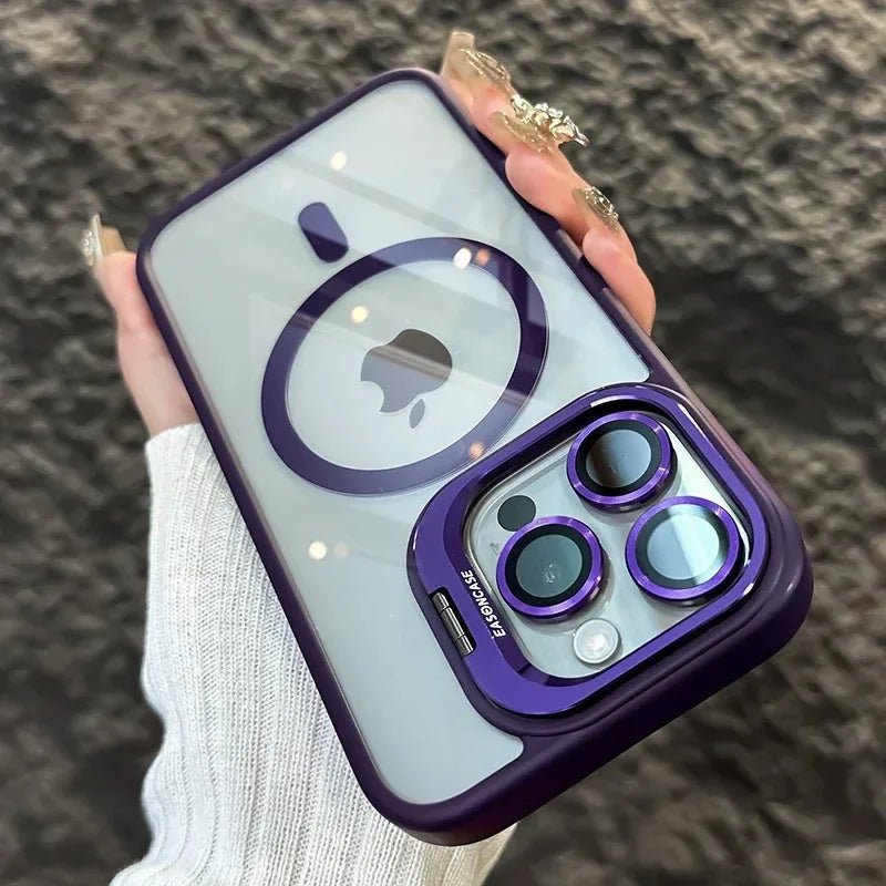 Magnetic Shockproof Transparent Phone Case with Stand Glass Lens Protection - Onlytenbucks.com