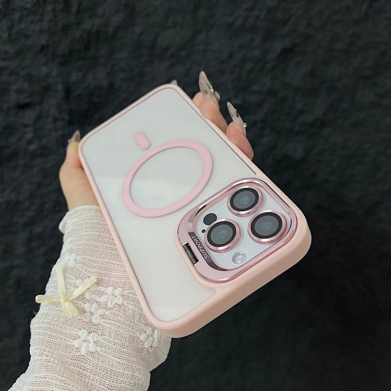 Magnetic Shockproof Transparent Phone Case with Stand Glass Lens Protection - Onlytenbucks.com