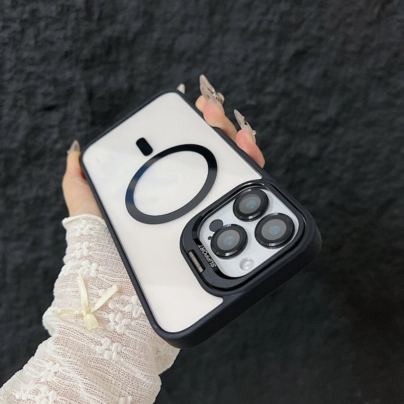 Magnetic Shockproof Transparent Phone Case with Stand Glass Lens Protection - Onlytenbucks.com