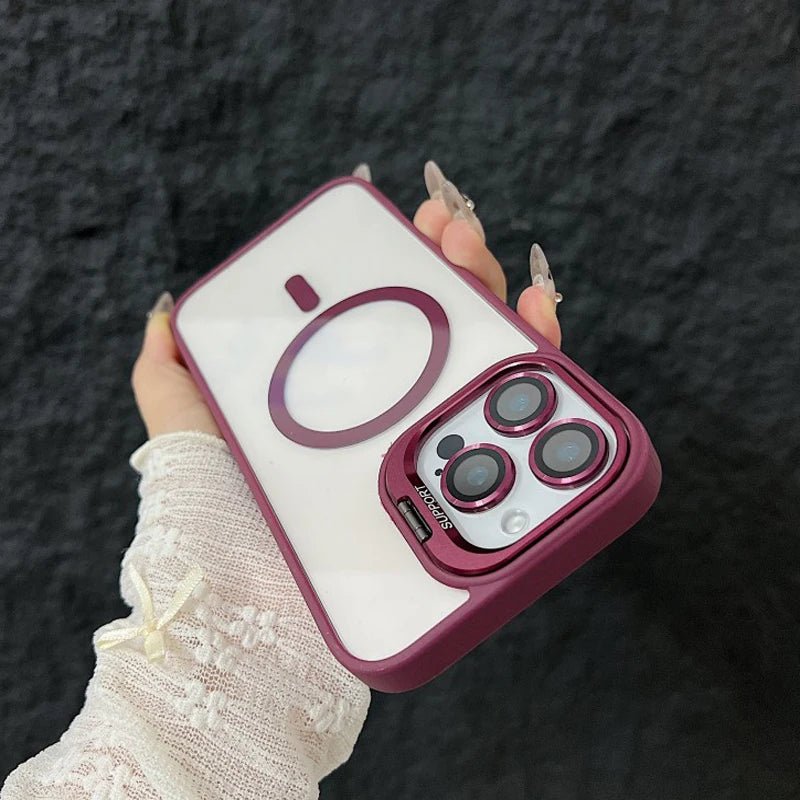 Magnetic Shockproof Transparent Phone Case with Stand Glass Lens Protection - Onlytenbucks.com