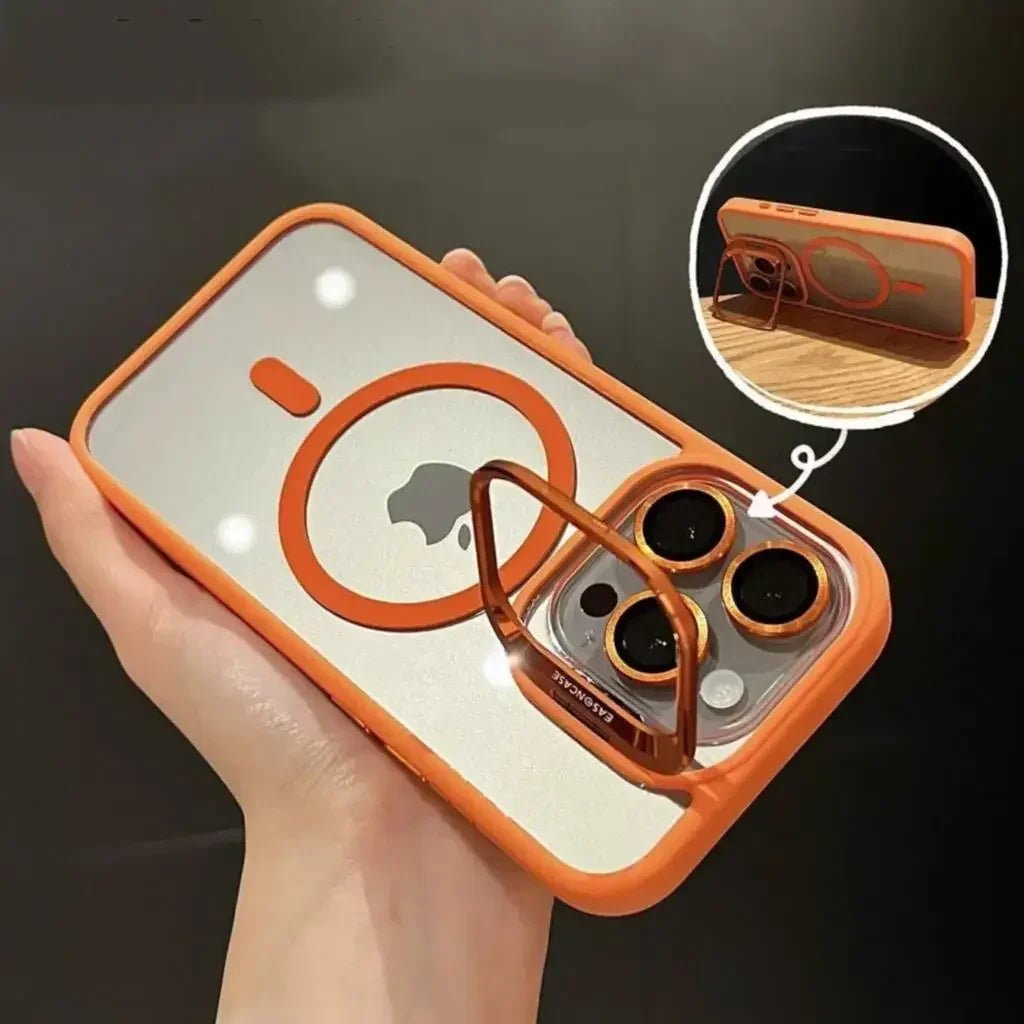 Magnetic Shockproof Transparent Phone Case with Stand Glass Lens Protection - Onlytenbucks.com