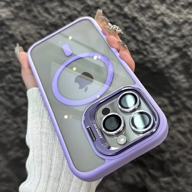 Magnetic Shockproof Transparent Phone Case with Stand Glass Lens Protection - Onlytenbucks.com