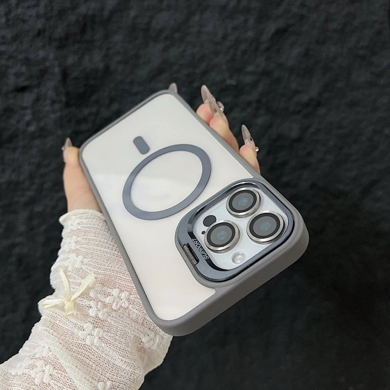 Magnetic Shockproof Transparent Phone Case with Stand Glass Lens Protection - Onlytenbucks.com