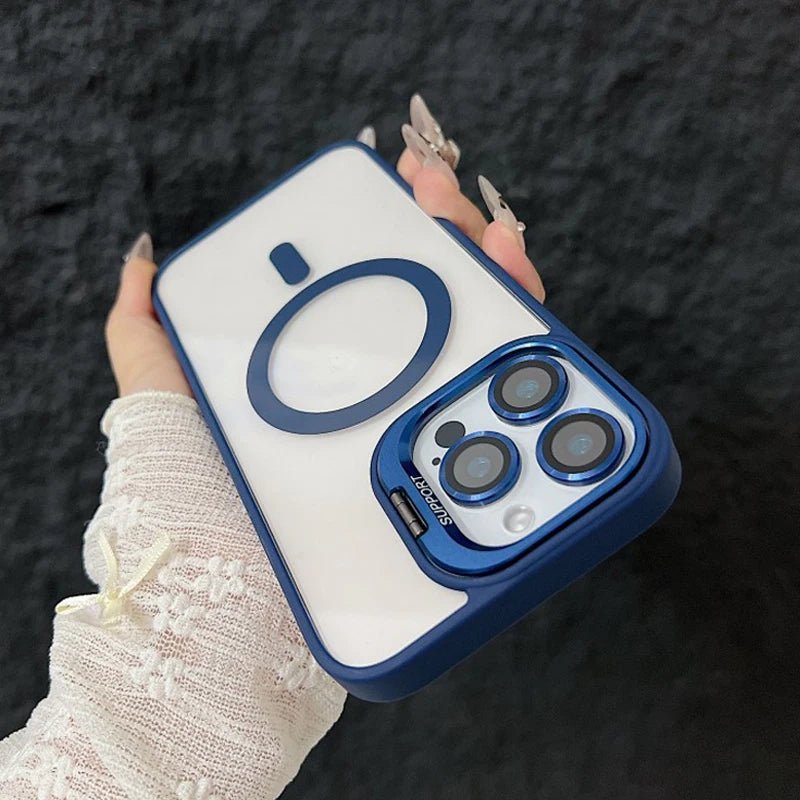 Magnetic Shockproof Transparent Phone Case with Stand Glass Lens Protection - Onlytenbucks.com